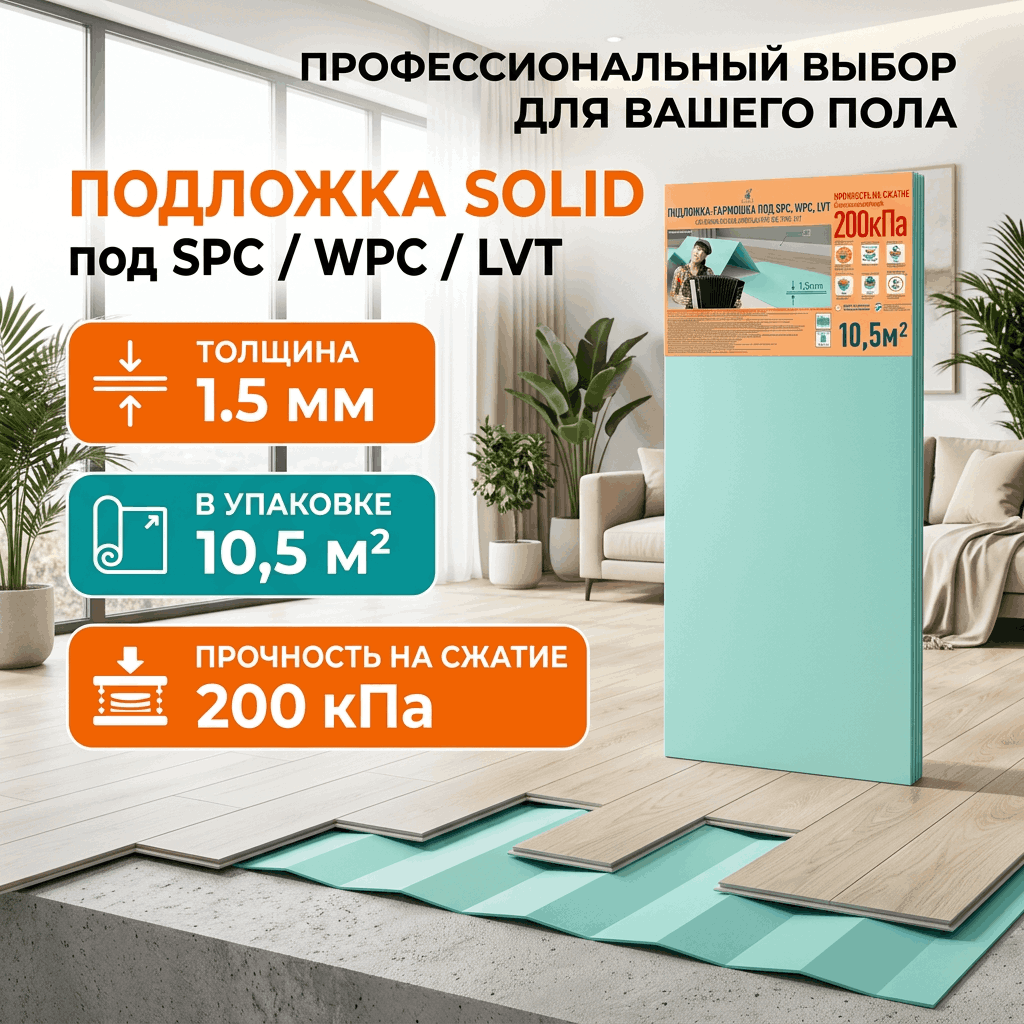 Подложка-гармошка Солид под SPC, 1,5 мм